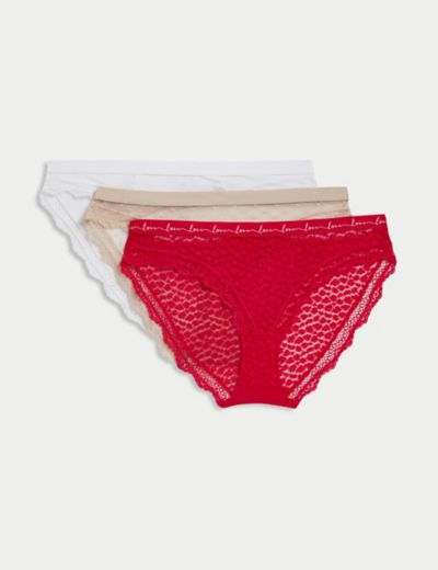 3pk Mesh & Lace Thongs, M&S Collection