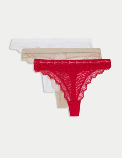 3pk Cotton Blend Thongs, M&S Collection
