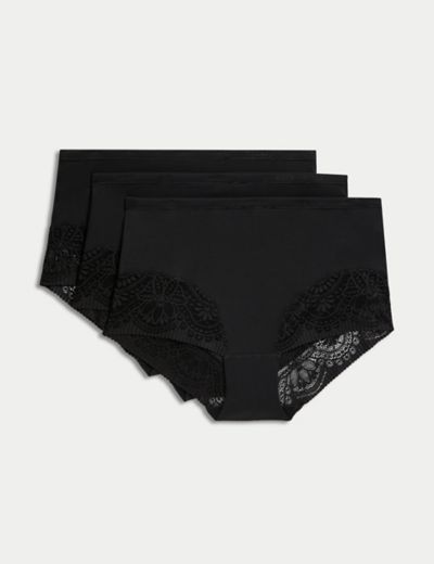 M & S 3 pair FULL BRIEFS KNICKERS SIZE 20 BLACK WILD BLOOMS MARKS SPENCER