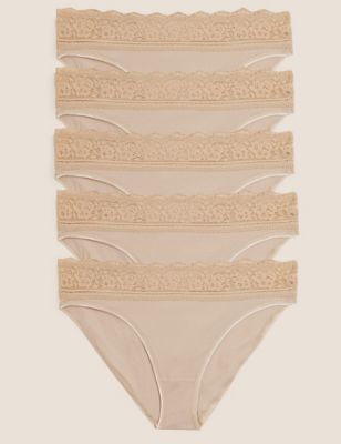 Marks & Spencer Beige Lace Thong with Stretch