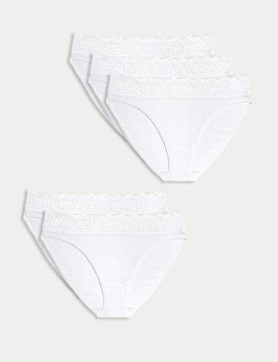 5pk Cotton Lycra® & Lace Knickers, M&S Collection