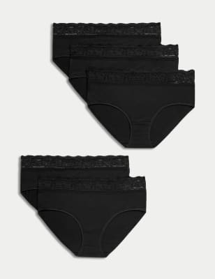 5pk Cotton Lycra® & Lace Full Briefs, M&S Collection