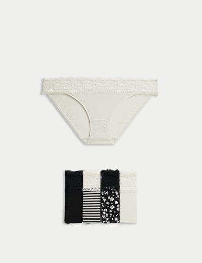 M&S Collection Cotton Bikini Briefs, 5 Pack, White