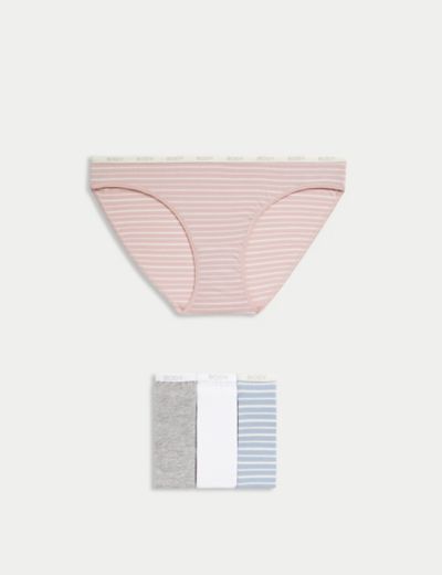 M&S 3 Pack Cotton Rich Lycra Midi Knickers Centre Bow Size 8-16