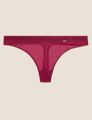 18 Marks & Spencer Cassis riche en coton/LaceThong Knickers UK16 20 