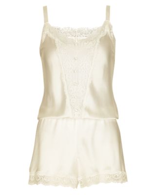 Silk Teddy with French Designed Rose Lace | M&S