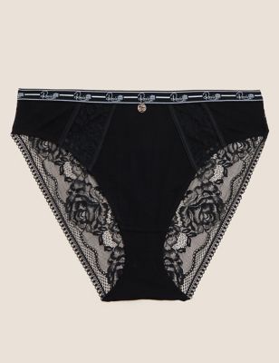 Ribbed Lace High Waisted High Leg Knickers