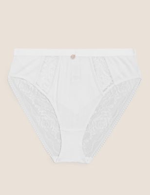 Ribbed Lace High Waisted High Leg Knickers