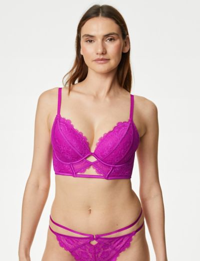 Buy Padded Non-Wired Full Cup Longline Bralette in Magenta- Lace