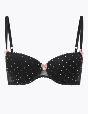 Бюстгальтер-балконет в ??горошек с вышивкой и пуш-апом