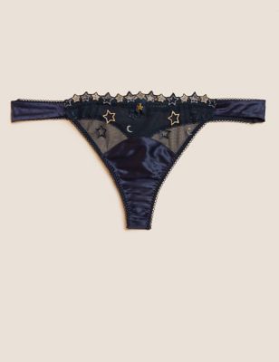Astrid Satin Embroidery Thong