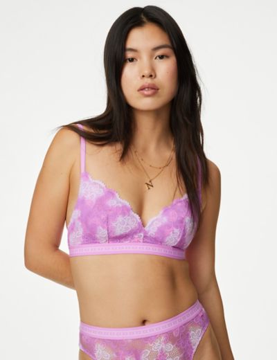 Printed Lace Non Wired Bralette A-E, M&S Collection