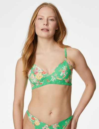 M&S ROSIE PLEAT & LACE NON-WIRED PISTACHIO GREEN BRALETTE BRALET RRP £22.50