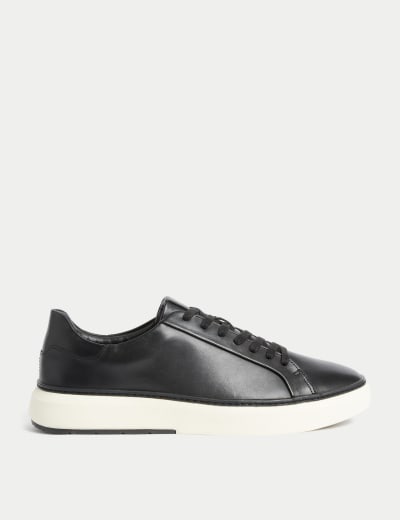 Mens black leather best sale trainers with white sole