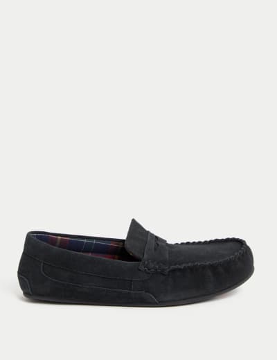 Mens black suede slippers discount