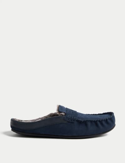 Mens leather slippers m&s top