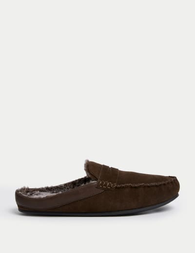 Men's leather slippers m&s shop