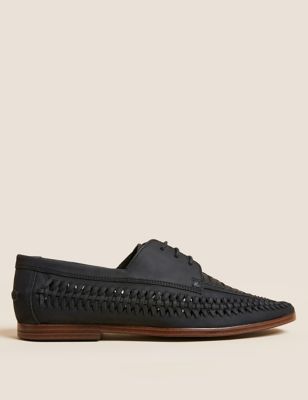 Leather Woven Lace-Up Loafers