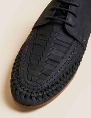 Leather Woven Lace-Up Loafers