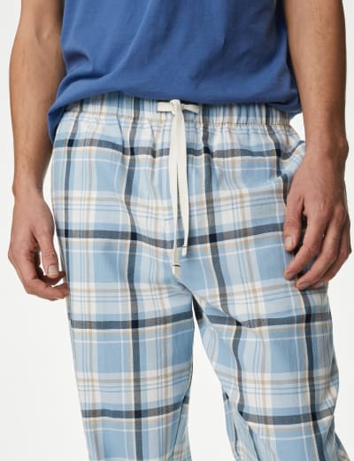 Buy Blue Lightweight 100% Cotton Check Pyjama Bottoms 2 Pack from