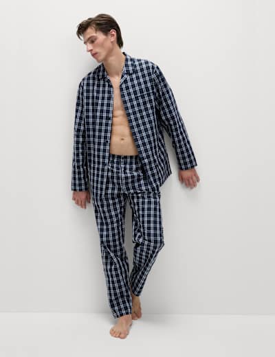 Cotton Blend Checked Pyjama Set M S Collection M S