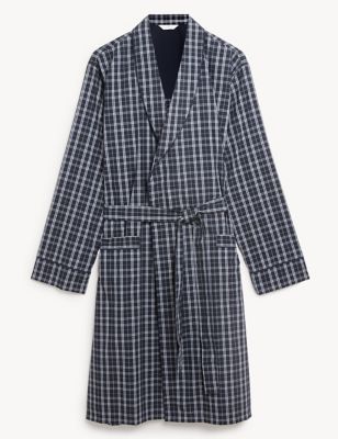 Cotton Blend Checked Dressing Gown