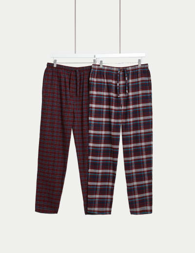 2pk Brushed Cotton Pyjama Bottoms, M&S Collection