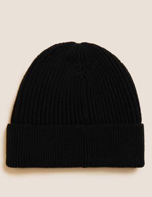 Cotton Blend Ribbed Beanie Hat