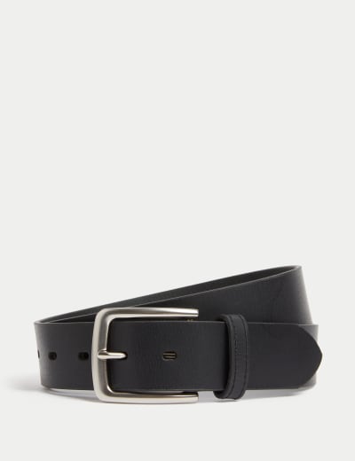 M&S Mens Black Leather Belt - 46-48