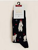 Рождественские носки из хлопка с изображением белого медведя