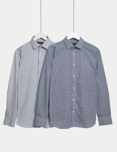 2pk Regular Fit Easy Iron Long Sleeve Gingham Shirts | M&S 