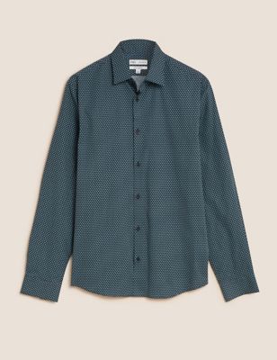 Regular Fit Cotton Rich Geometric Shirt