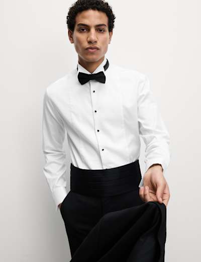 Tailored Fit Dress Shirt with Bow Tie M S Collection M S