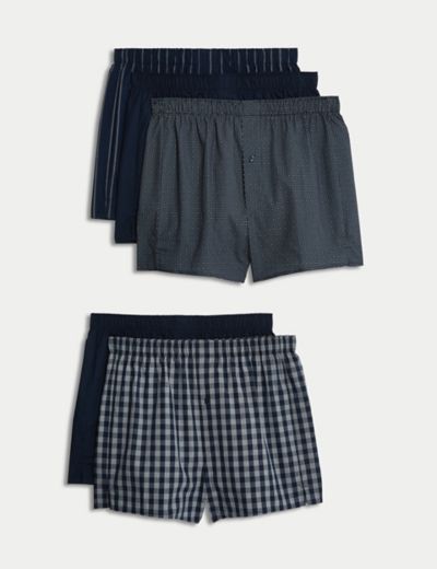5pk Pure Cotton Woven Boxers, M&S Collection