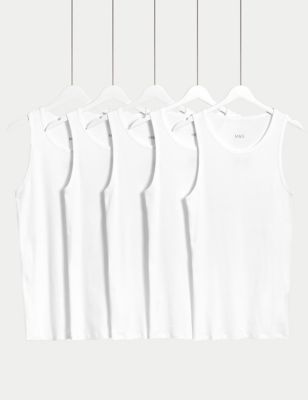 5pk Pure Cotton Sleeveless Vests