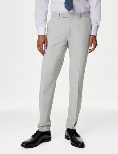 Tailored Pants With Single Front Pleat / Men's Slim Fit Pleated Trousers in  a Light Blue Houndstooth Pattern 