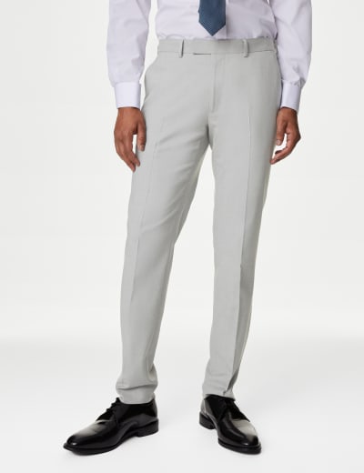 Tailored Pants With Single Front Pleat / Men's Slim Fit Pleated Trousers in  a Light Blue Houndstooth Pattern 