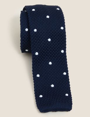 Skinny Square End Polka Dot Knitted Tie