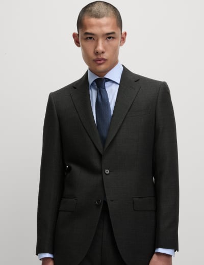 Regular Fit Herringbone Pure Wool Suit Jacket M S SARTORIAL M S
