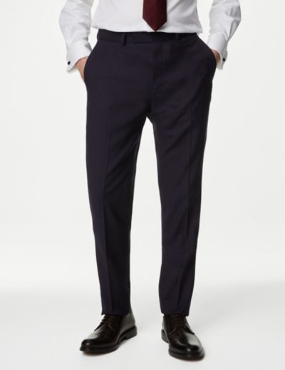Premium Slim Fit Black Pure wool flat-front Dress Trousers