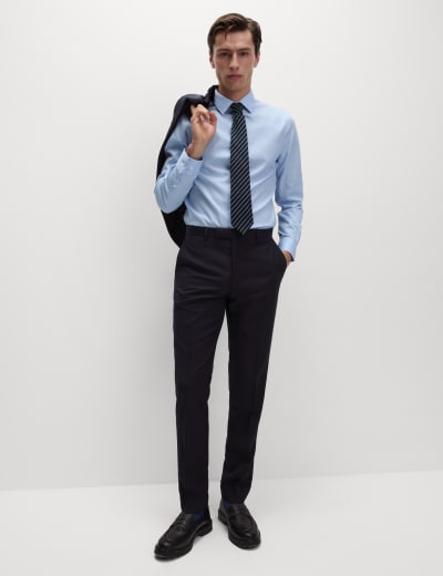 Premium Slim Fit Black Pure wool flat-front Dress Trousers