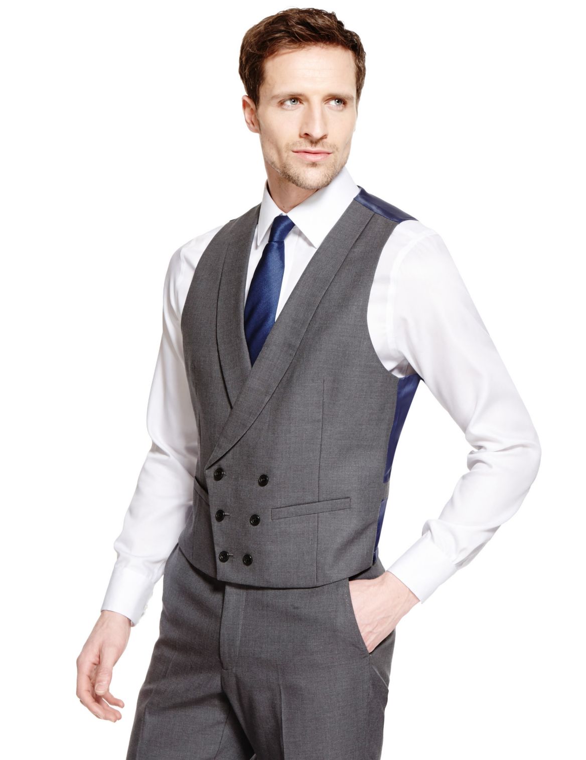 Pure Wool Double Breasted Waistcoat Grey | Eizzy