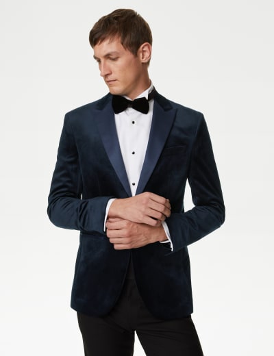 Women Navy Blue Velvet Tuxedo Suits Double Breasted Party Wear