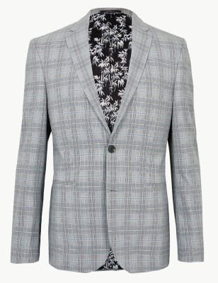 Пиджак серый в клетку приталенного кроя