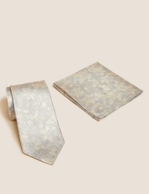 Floral Pure Silk Tie & Pocket Square Set
