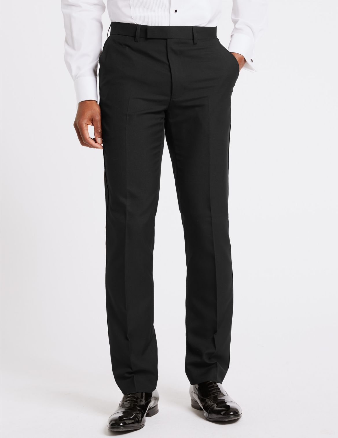 Slim Fit Flat Front Hopsack Eveningwear Trousers Black | Eizzy