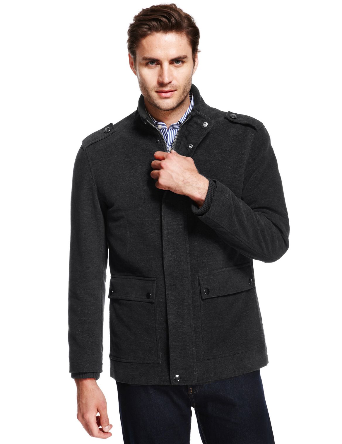 Cotton Rich Tailored Fit Moleskin Jacket Black/grey | Tanoodle