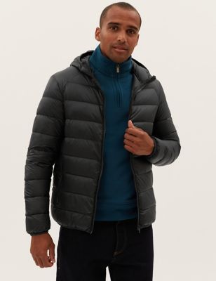 Feather and Down Hooded Puffer Jacket