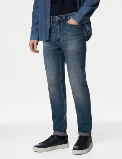Tapered Fit Vintage Wash Stretch Jeans M S Collection M S