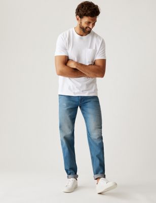 Tapered Fit Cotton Rich Ripped Stretch Jeans